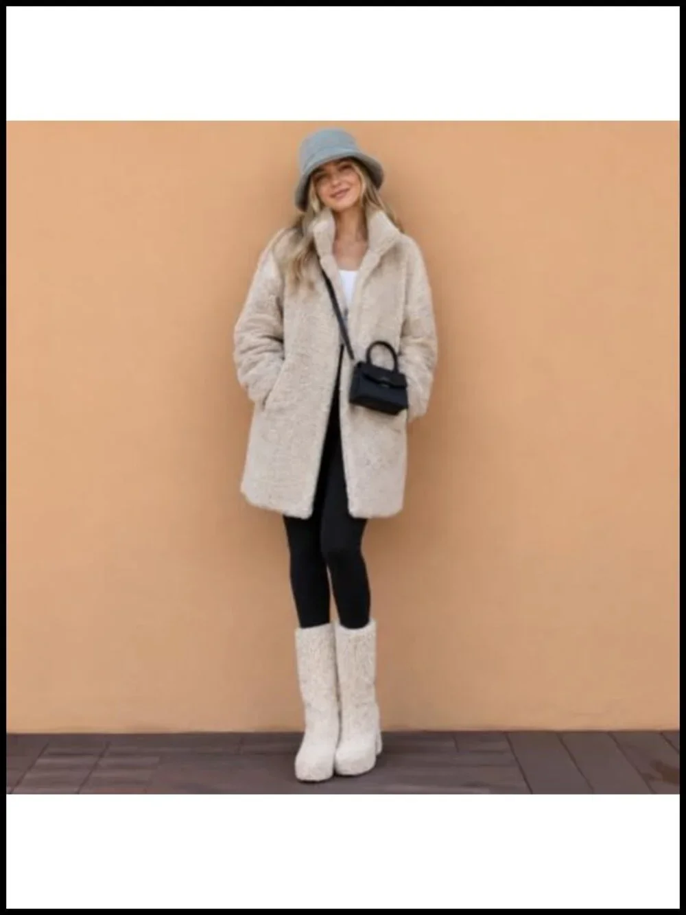 Women's Mid Calf Furry Boots, Faux Fur Platform Chunky Heel Winter Snow Boots